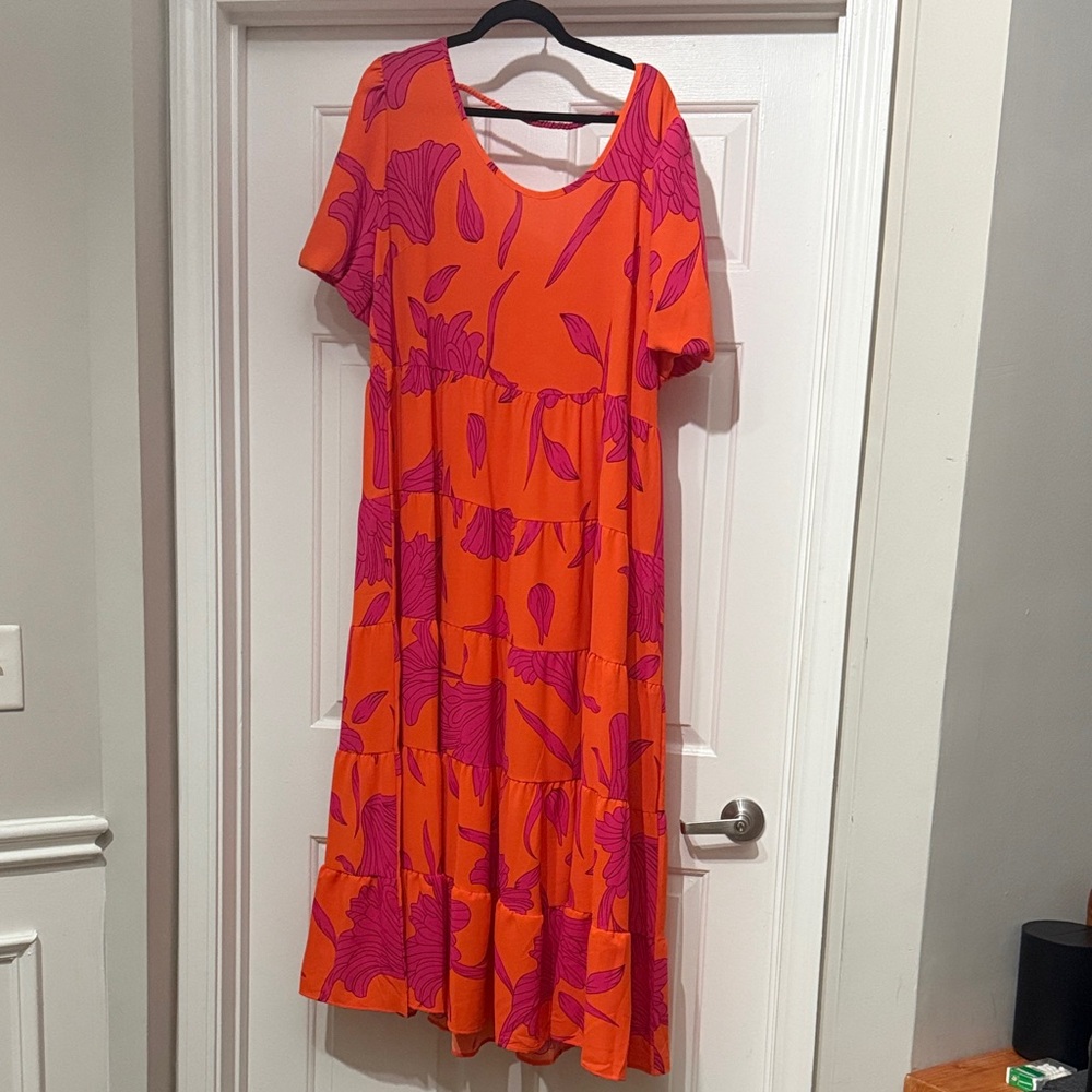 Amazon Orange and Pink Floral Midi Dress